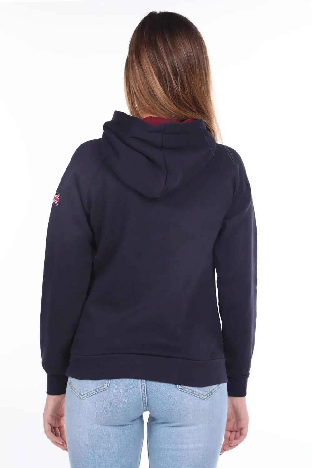 

London Appliqued Fleece Navy Blue Hooded Womens Sweatshirt