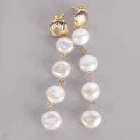 7 8mm natural white baroque pearl earring scallop 18k ear drop cultured women dangle gift fashion accessories