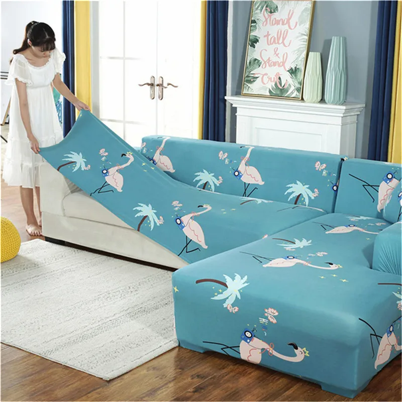 Эластичный чехол для дивана с принтом современный из спандекса угловой кушетки