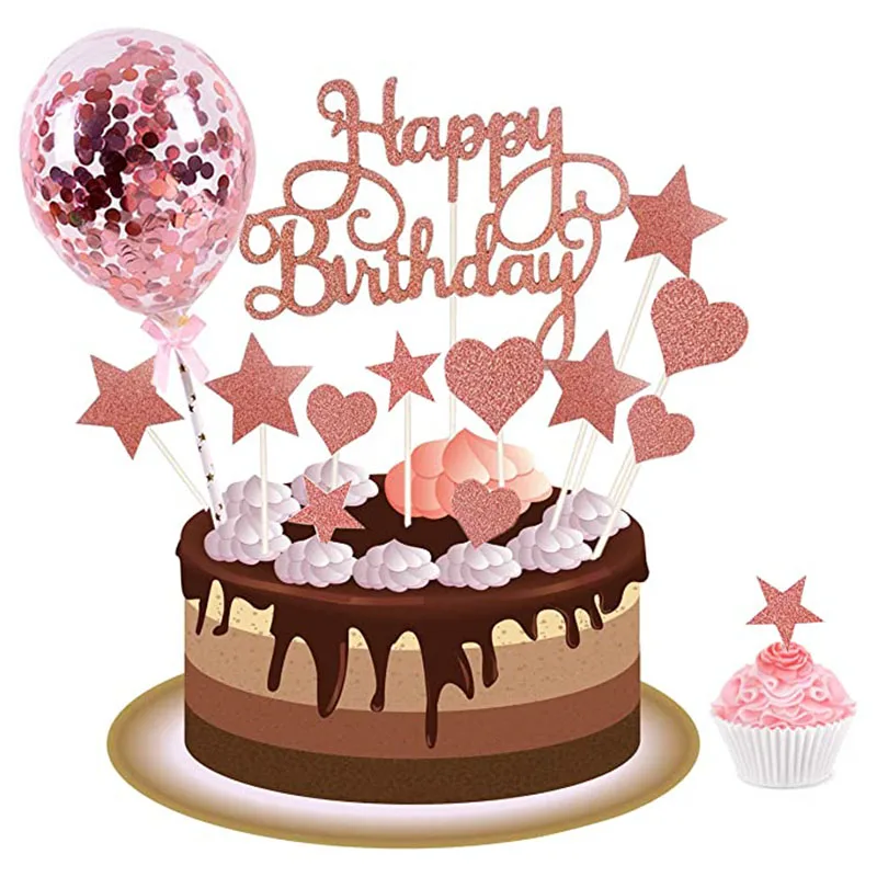 

15Pcs Rose Gold Cake Toppers Happy Birthday Cake Toppers Birthday Cupcake Toppers Cake Decoration 5inch Confetti balloon