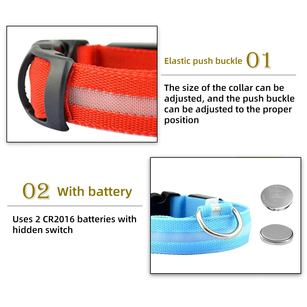 Светодиодный ошейник для собак светящийся ночью с защитой от потери