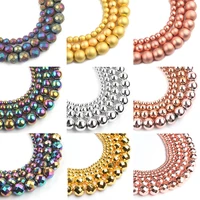 natural stones rhodium rose gold plated hematite round loose mineral beads for bracelet diy jewelry making 15inch 2346810mm