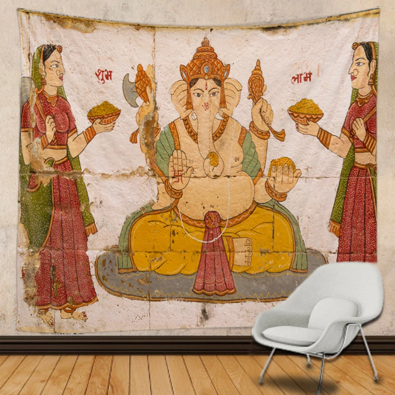 

Indian God Ganesha Art Wall Tapestry Lord Ganesha Vinayaka Ganapati Statue Buddha Painting Religion Art Golden Elephant Decor