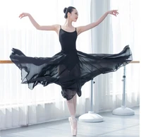 womens ballet skirt pull on long sheer dance skirts asymmetric maxi dress full circle elastic waist black
