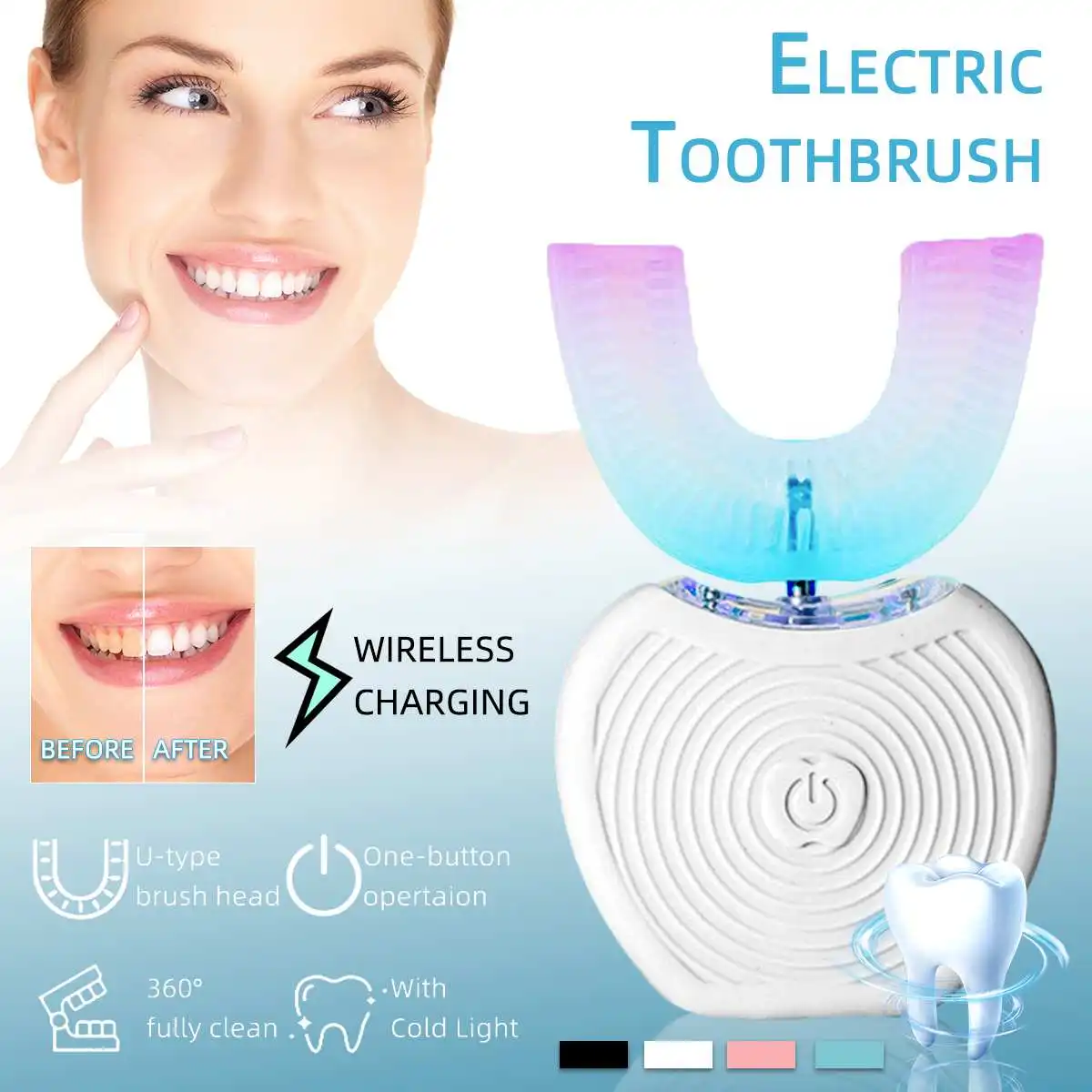 

360 градусов U Электрический Зубная щётка Беспроводной USB Перезаряжаемые IPX Водонепроницаемый автоматическая ультразвуковая зубная щетка с ...