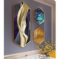 Irregular Art Deco Painting Metal Hexagon Picture Frame Light Luxury Modern Dining Room Murals Background Wall Triptych Combina