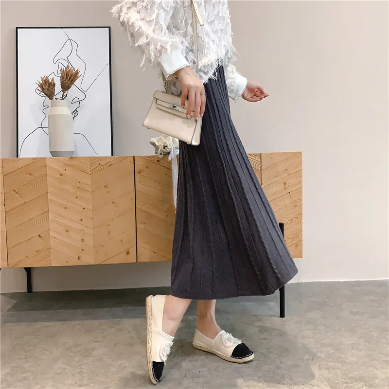Женская Длинная вязаная юбка трапециевидная повседневная 19FW|Женские юбки| |