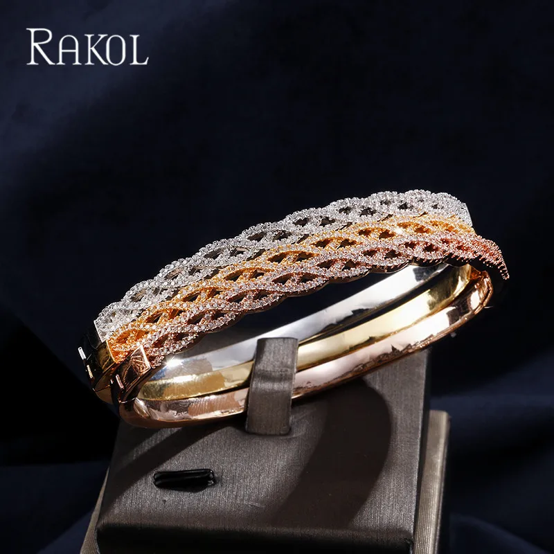 Женский браслет на запястье RAKOL роскошный из розового золота с фианитом AAA|bracelet