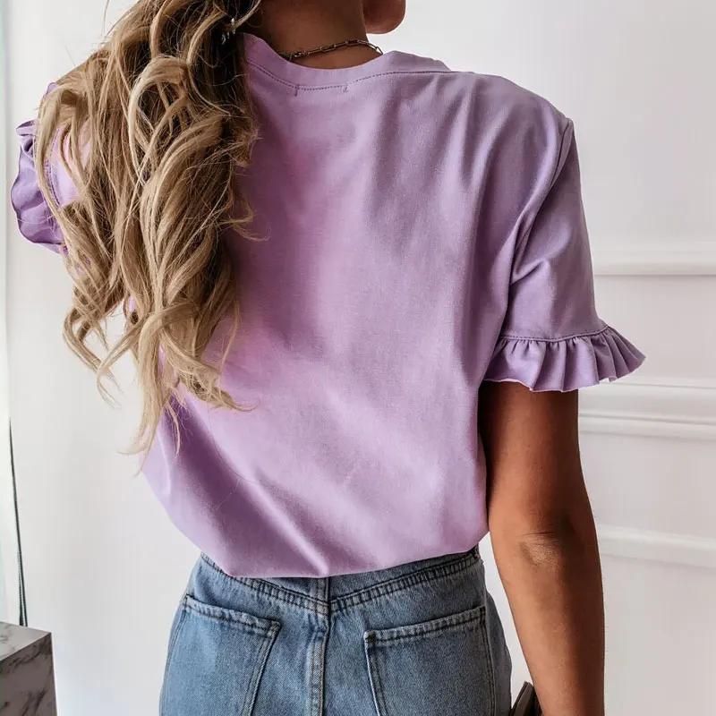Новинка 2020 Однотонная футболка в простом стиле с коротким рукавом и круглым