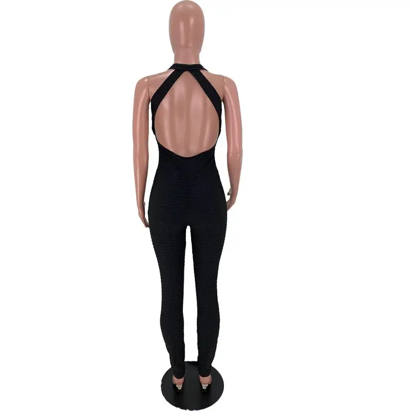 

TNNAOFF Aesthetic Bodycon Jumpsuit for Women Sexy Sling Backless One Piece Club Elastic Stacked Leggings Lounge Wear Rompers