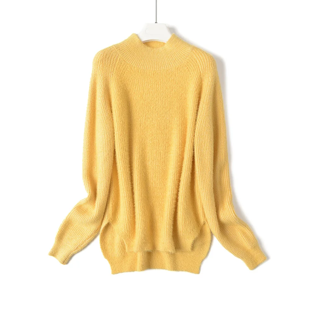 

Women Casual Sweaternew Popular High Quality Mink Like Knitwear Fashion Outdoor Leisure Split Loose Pullover Sweater
