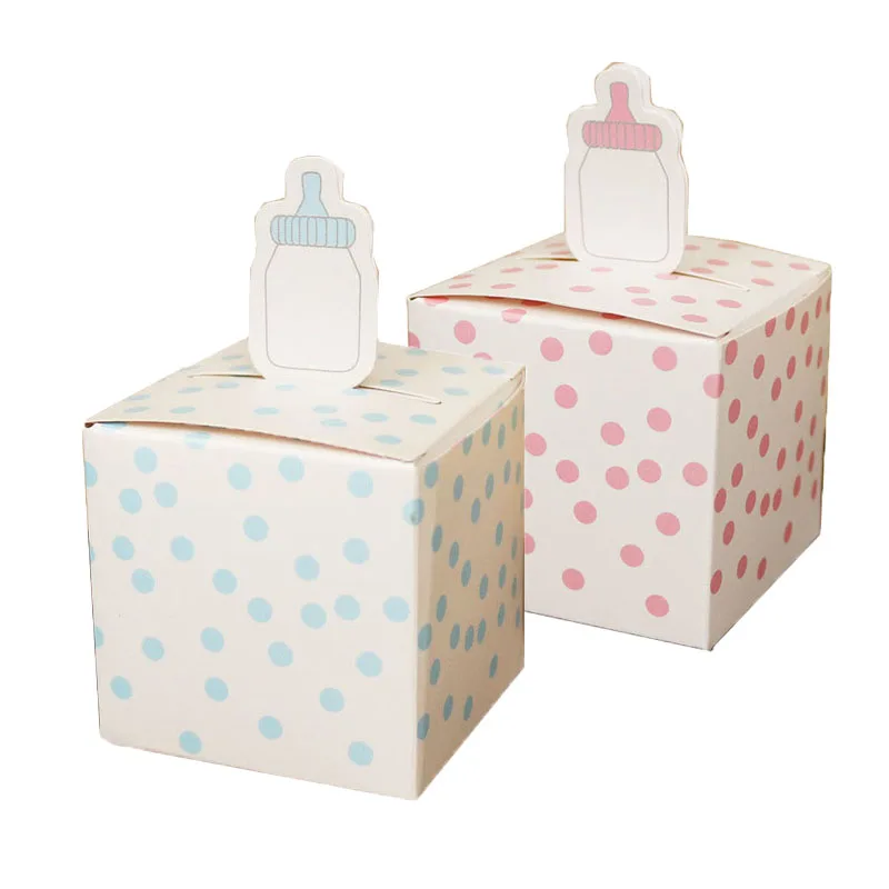 Подарочная коробка в виде бутылочки для кормления розовые и синие точки 10 шт. |