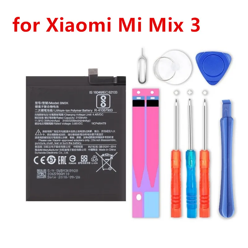 

3100 мА/ч, BM3K Мобильный телефон батареи для XiaoMi Mi Mix 3 аккумулятора телефона + номер для отслеживания + подарок инструменты + наклейки