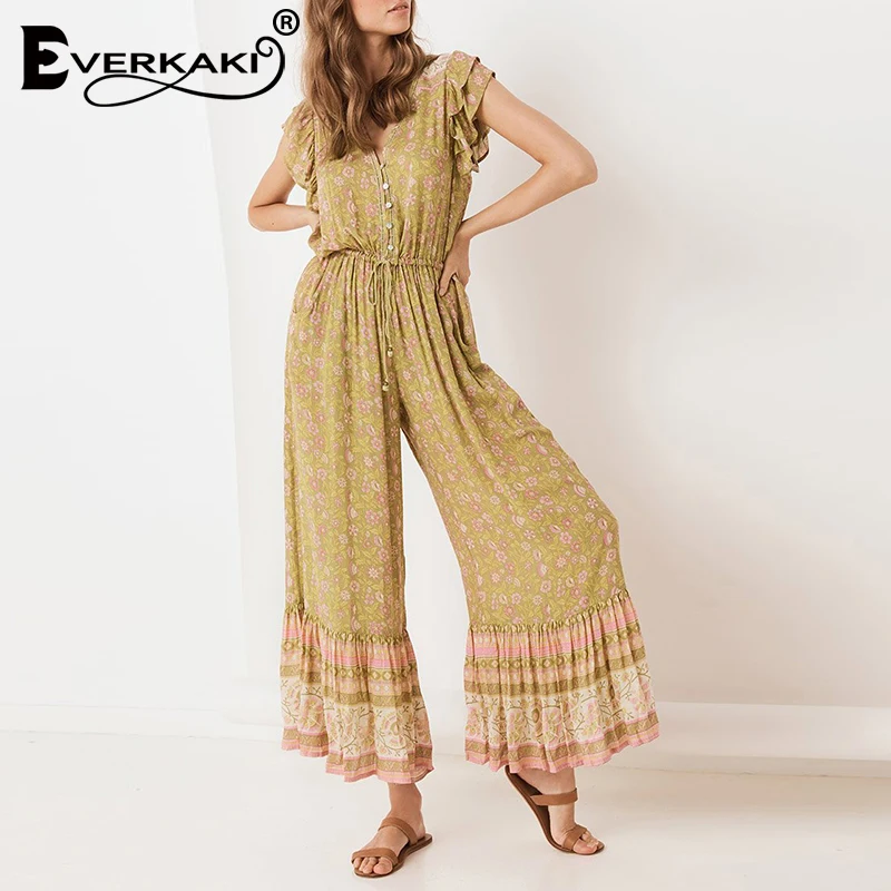 Комбинезоны Everkaki Boho с оборками, женские комбинезоны с поясом, регулируемые женские винтажные комбинезоны, женские комбинезоны, Новинка осени