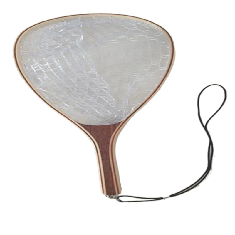 

Рыболовная сеть для ловли нахлыстом, деревянная ручка, прочный каучуковый материал, для безопасного лова рыбы