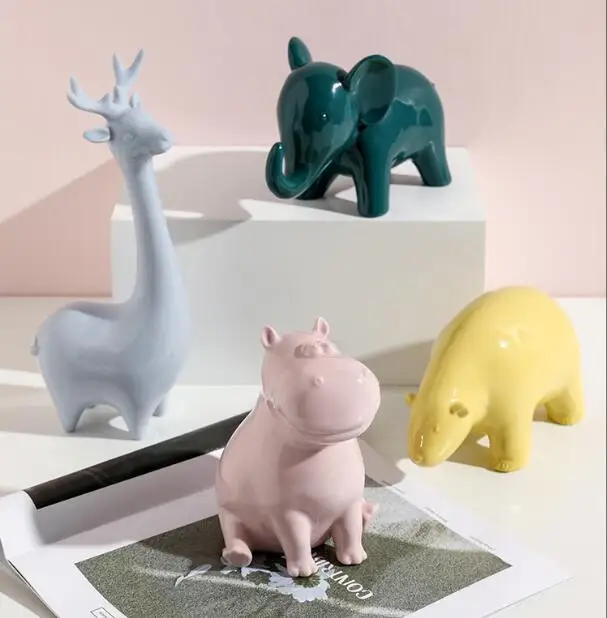 

Ceramic sculpture of polar bear, hippopotamus, elephant and elk statue Crafts Art Figurine Home Office Desktop Decoration Gift