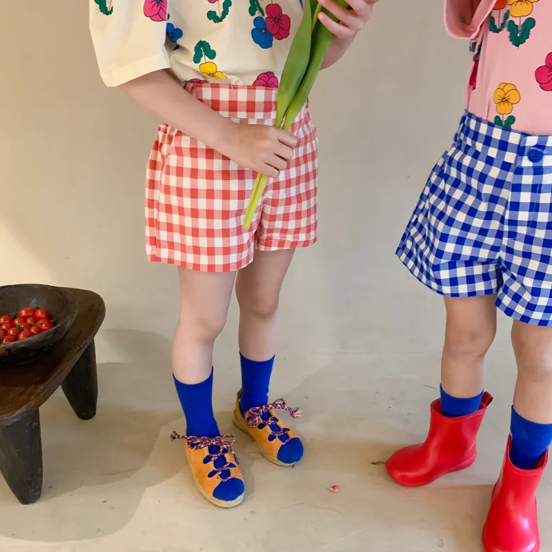 

Children Pants 2021 Summer Boys and Girls Cotton Plaid Shorts Baby Kids Thin Fashionable Hot Pants Toddler Casual Short Trousers