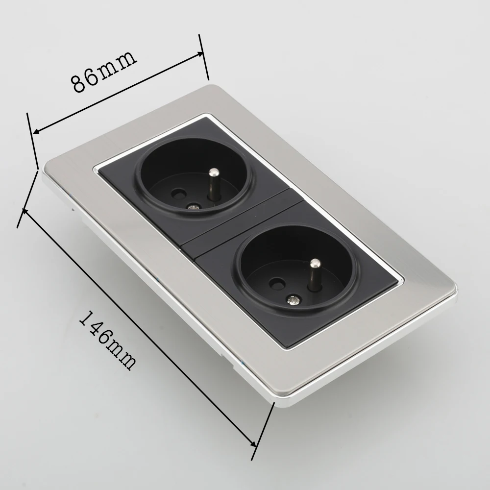 

Aluminum Double Power Socket EU Schuko Power Panel 16A EU Wall Outlet 145X86mm