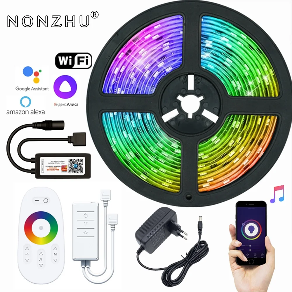 

LED Strip Lights WIFI Smart Controller RGB Home Decoration Ribbon Lamp Flexible String Bluetooth Remote Intelligent Voice Diode