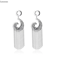 leosoxs 2 pcs new style auricle stainless steel ring exaggerated pendant ear expander human body piercing ear expander