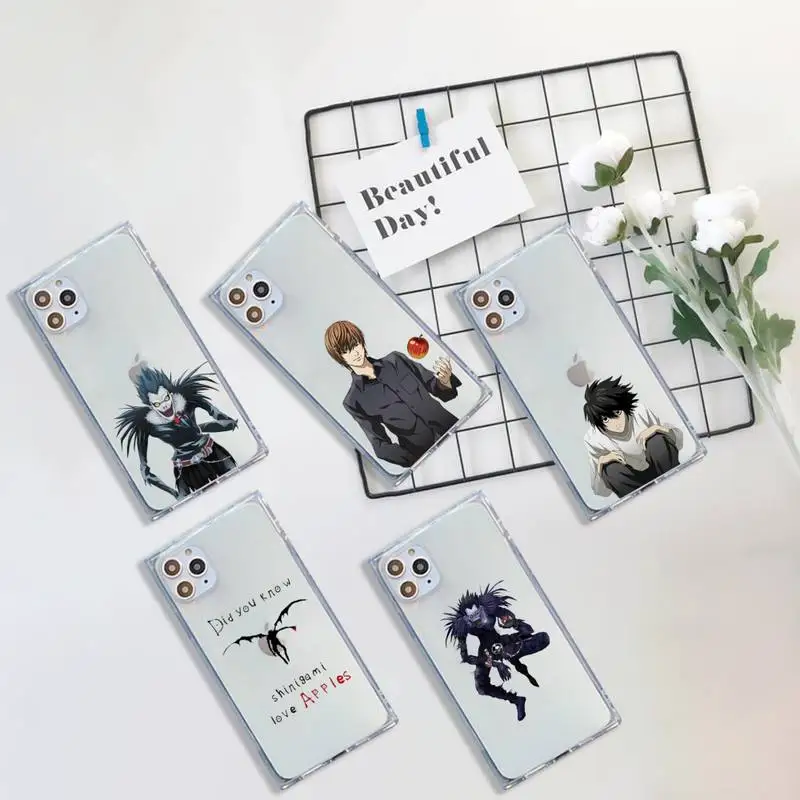 

anime Death Note Phone Case For iPhone 7 8 11 12 X XS XR MINI Pro Max Plus Clear Square Transparent