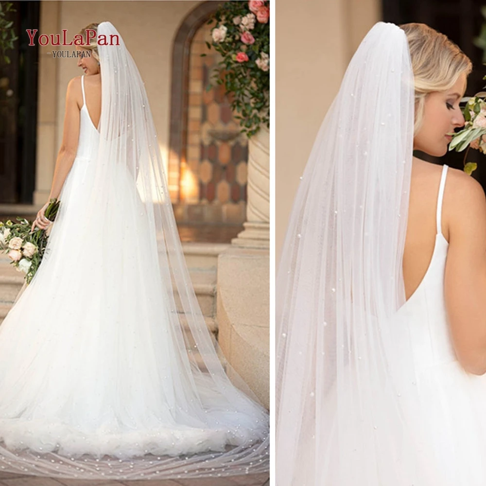 

YouLaPan V09, романтический свадебный для невест, кружевная Фата, 1 ярус, белая жемчужина, свадебная фата для часовни, свадебные аксессуары для жен...