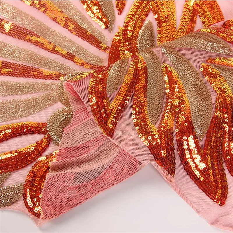 Lace171 красные/оранжевые блестки вышивка сетчатая пряжа блестящая ткань модные