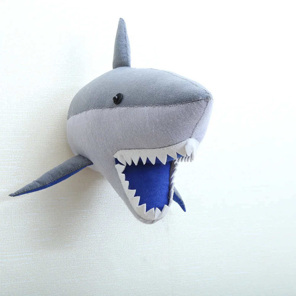 Shark Голова животного, плюшевая кукла, фламинго, голова слона, настенное крепление, мягкие плюшевые игрушки, украшение для детской спальни, войлочные настенные куклы, реквизит для фотосессии - Цвет: Shark
