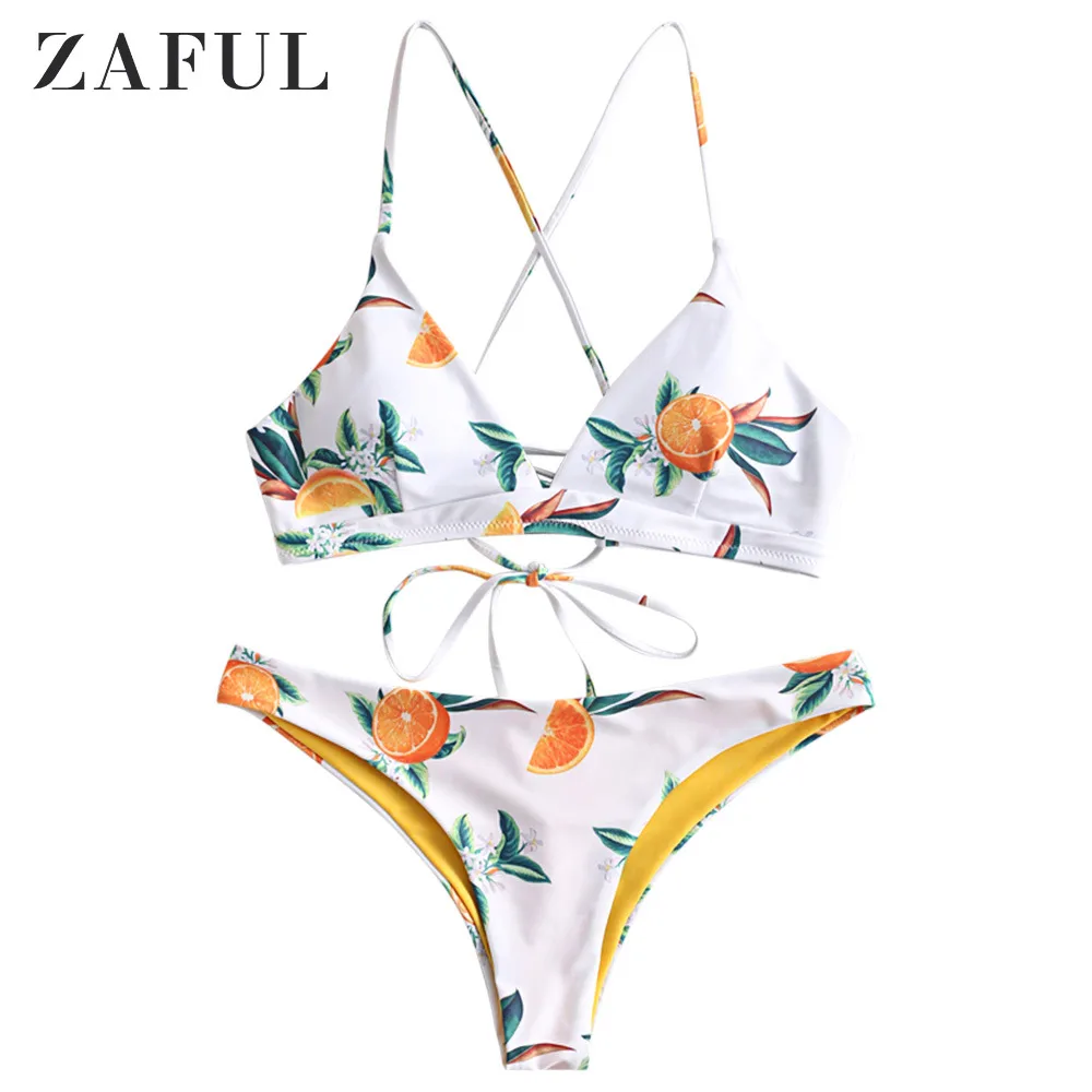 ZAFUL Бикини с цветочным узором и высокой шнуровкой Бретельки спагетти с высокой проволокой Свободный купальный костюм Укороченный топ и шорты Купальный костюм - Цвет: White