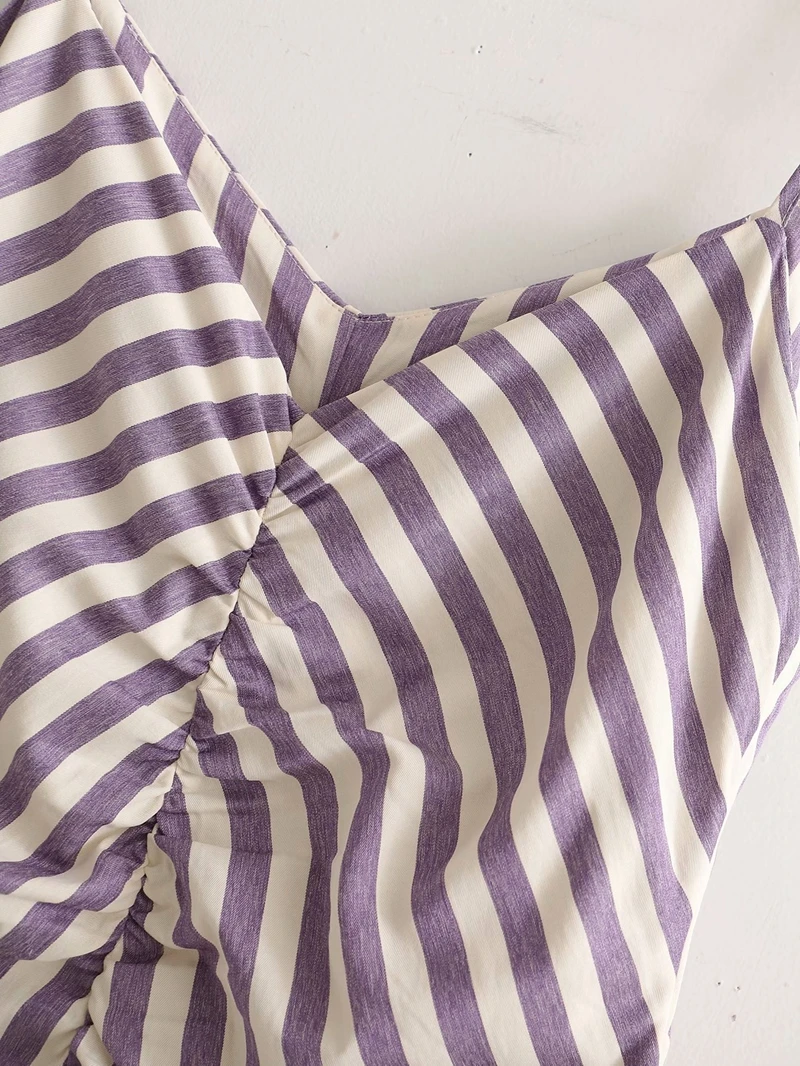 

Women's Sexy Style Dress Pure Cotton A-line Striped Sleeveless Backless Ankle-length Spaghetti Strap V-neck Slim Summer