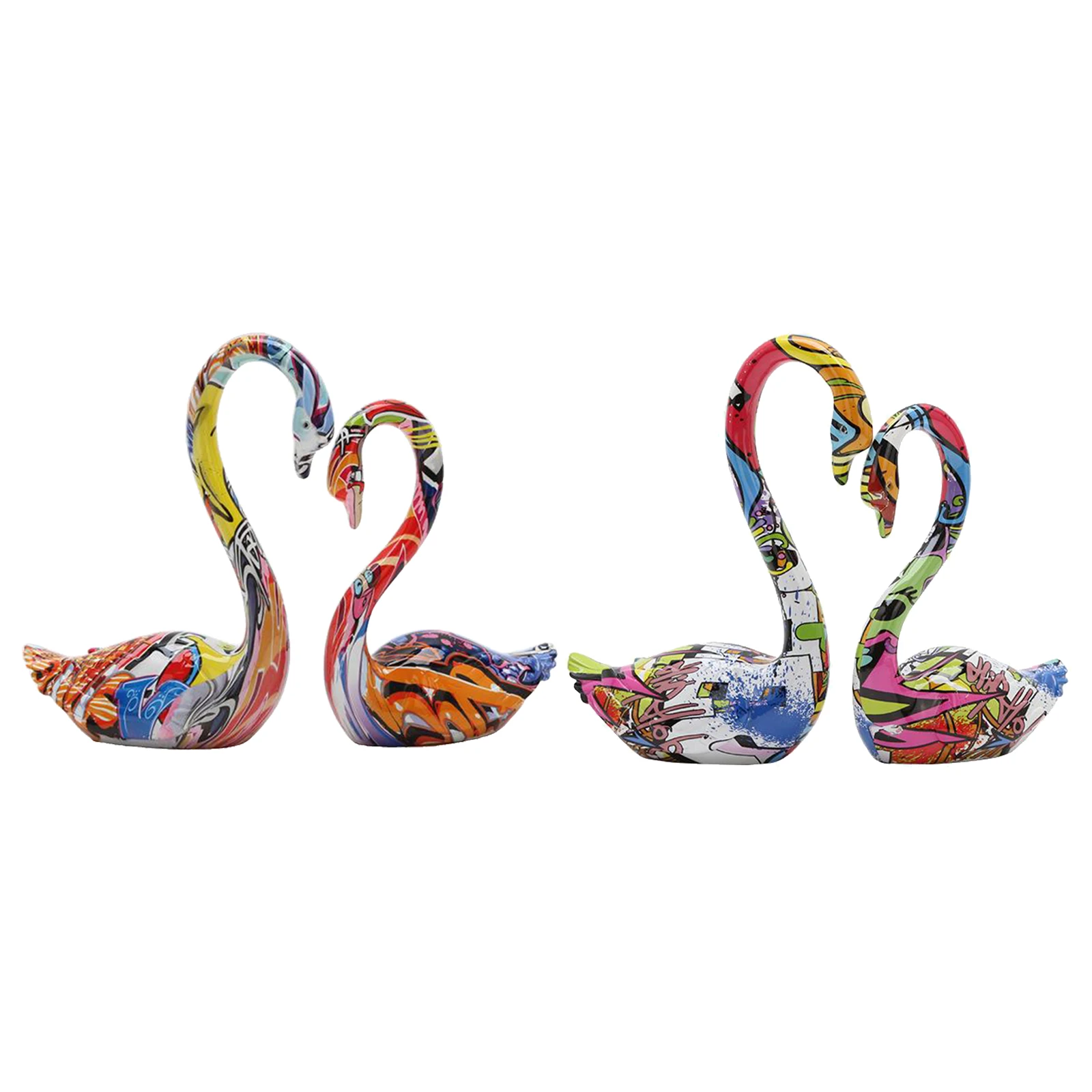 

Romantic Graffiti Swan Figurines Decorative Resin Craft Ornament Home Art Work Statue Birthday Wedding Cake Decoration Supplies