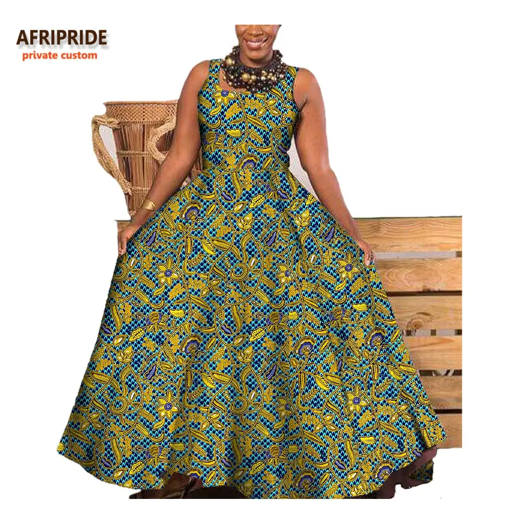 Afripride/модное платье в африканском стиле для женщин, сделанное на заказ, с принтом Анкары, без рукавов, длиной до щиколотки, вечерние, хлопковое платье A722575 - Цвет: 589J