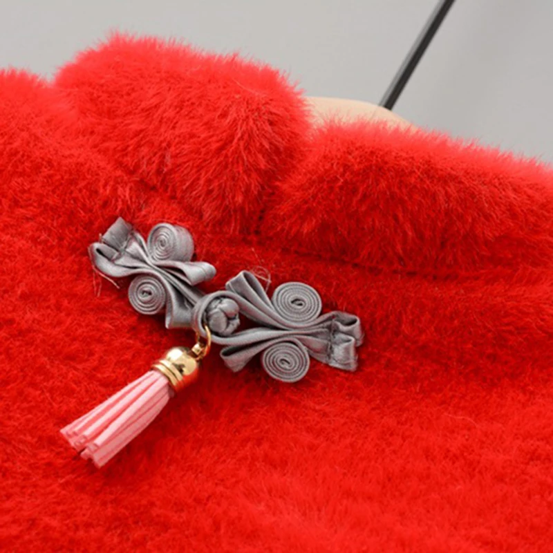 Новое осенне зимнее платье для малышей в китайском стиле теплое вязаное с