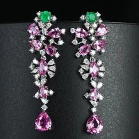 high quality colored zircon tassel long dangle earrings luxury high end jewelry for women wedding earring bridal accessories