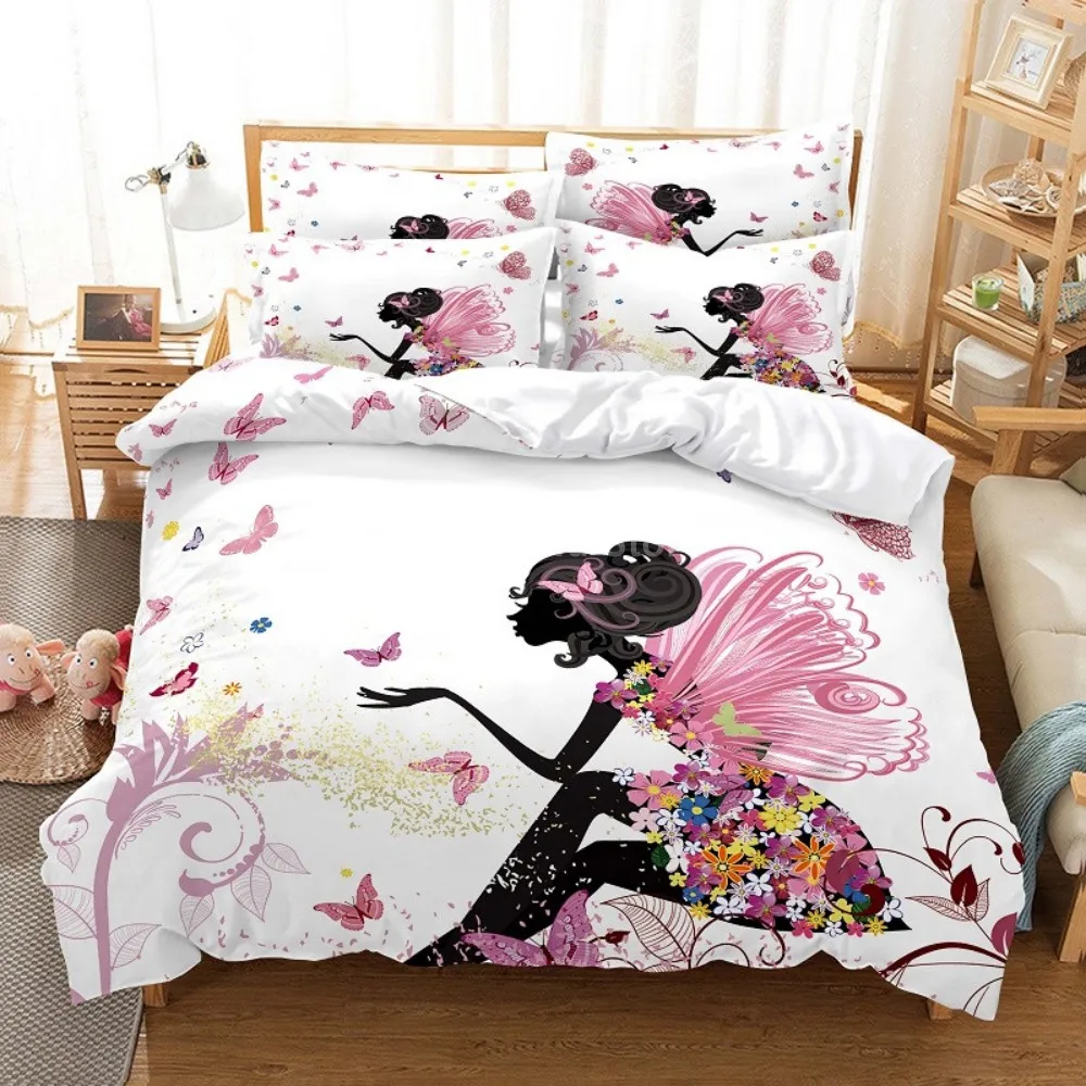 

Pink Butterfly Girls Bedding Set Fashion 3D Print Comforter Luxury Queen King Single Size Duvet Cover Set Home Textile Decor