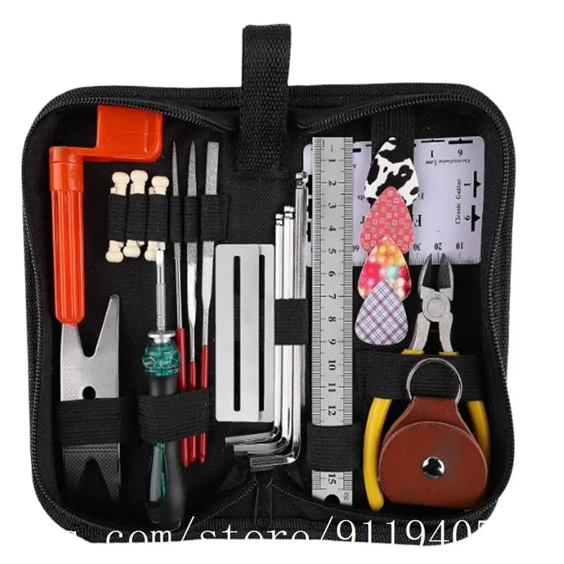 

26 Pcs Guitar Repair Maintenance Cleaning Tool Kit 3 in 1 Guitar String Winder Cutter Pin Puller Guitar Fret Rocker Leveling Kit