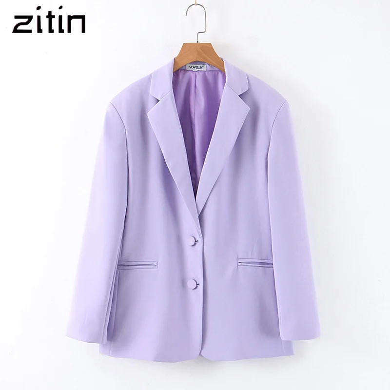 Винтажные стильные фиолетовые карманы OL блейзеры пальто для женщин 2019 модная