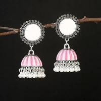ethnic womens pink bells tassel earrings classic palace dripping oil silver color round mirror drop earrings orecchini