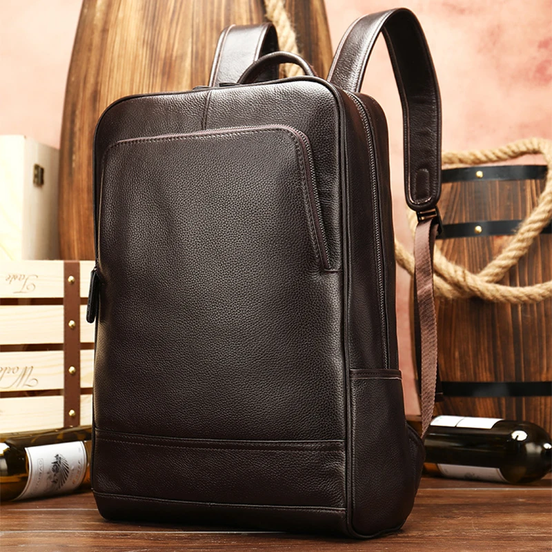 Luufan Simple Design Exlarge Size School Bag 100% Genuine Leather Laptop Bagpack For Office Man IT Worker 17