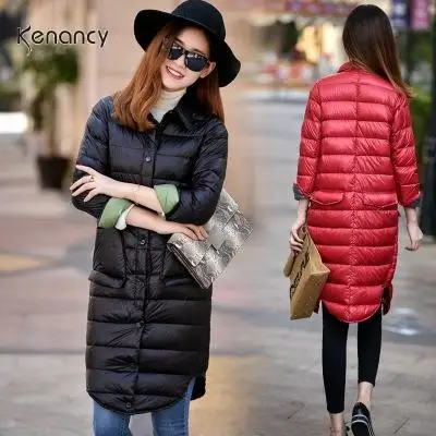 Kenancy New Arrivals Turn Down Collar Winter Coats Long Sleeves Button Design Solid Female Jacket Women Coat Casual Outwear | Женская