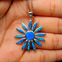 hot selling 925 sterling silver blue opal sun pendant women man pendant necklace party jewelry for gift