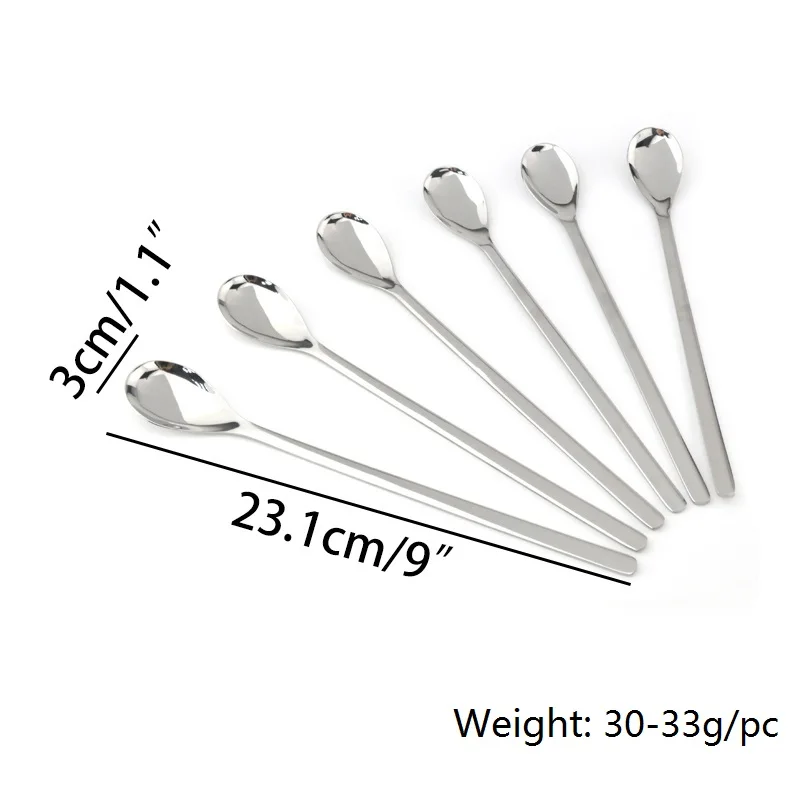 6 шт Нержавеющая сталь ложка ложки с длинной ручкой Кофе набор чайных ложек