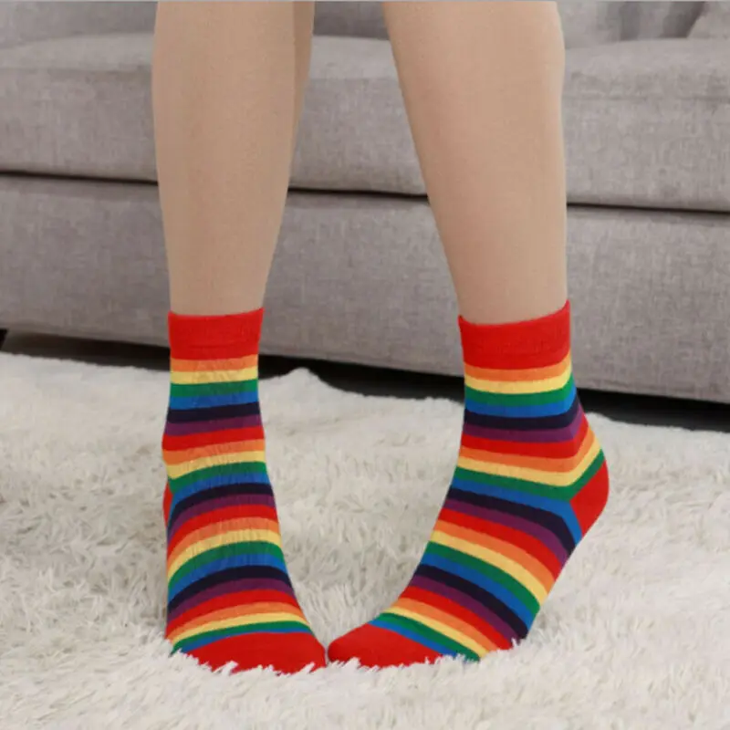 2019 NEW Arrival Fashion Sock Multi-Colour Rainbow Thin Striped Girls Womens Ankle Socks Cotton Lovely Chirstmas Stripe | Женская одежда