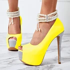 Женские туфли-лодочки на шпильке BERZIMER, с открытым носком, со стразами, на платформе, с жемчугом, большие размеры 50, 51, 52