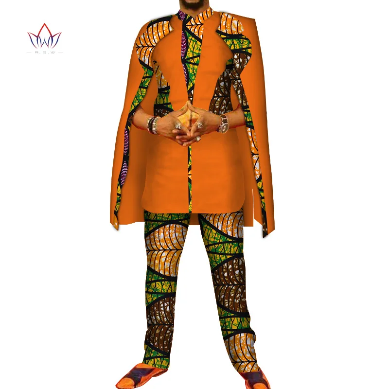 Африканский принт 3 шт. мужские комплекты Топ dashiki и брюки и халат набор Базен размера плюс традиционная африканская одежда 6XL WYN327 - Цвет: 15