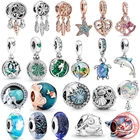 Шармы-Подвески из бисера, серебристые, голубые, 925 пробы