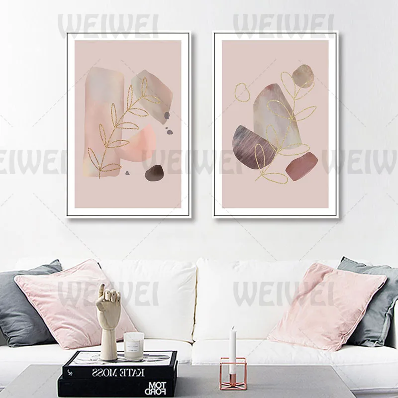 

Abstract Gradient Block Home Decoration Painting Golden Plant Leaf Line Living Room Wall Canvas Art Poster Modern Bedroom Print