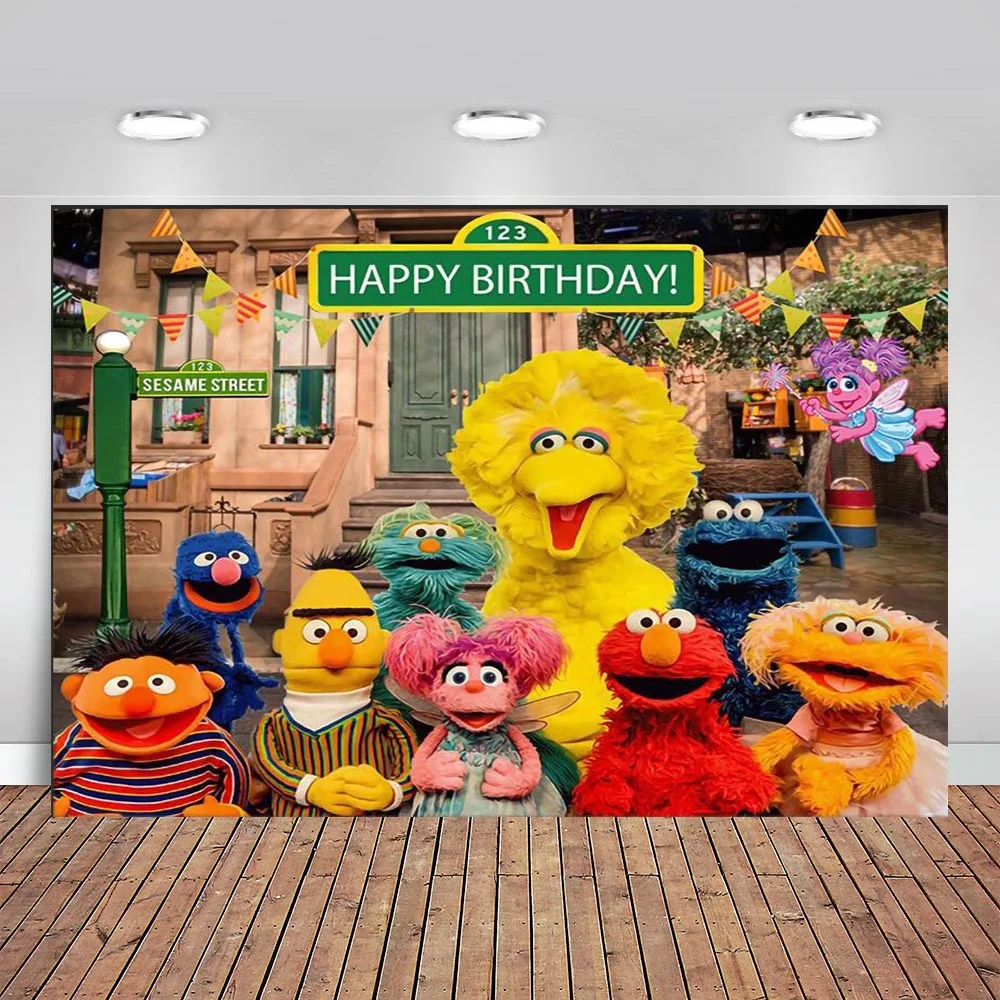 

С героями «Улица Сезам» для дня рождения вечерние фон для фотосъемки новорожденных с персонажами из мультфильмов для детей фото фон для сту...