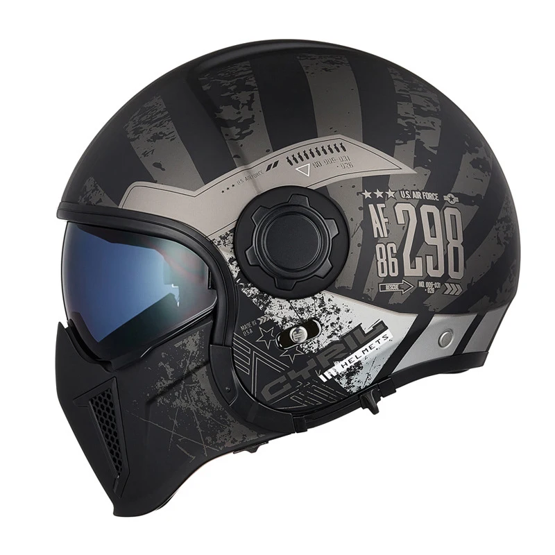 

New High-end Authentic Four Seasons Vintage Helmet Black Warrior Combination Helmet Men Women Motorcycle Half Helmet Full Helmet