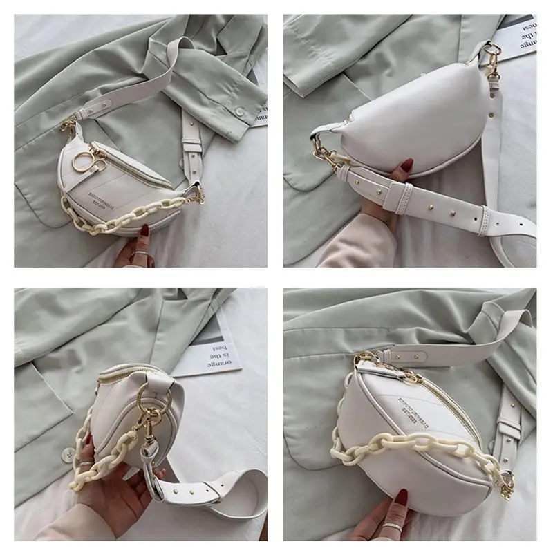 

2020 New In Messenger Bag Women Hobos Letter Chains Single Shoulder Chest PU Leather Handbag Wide Straps Day Clutches F-641